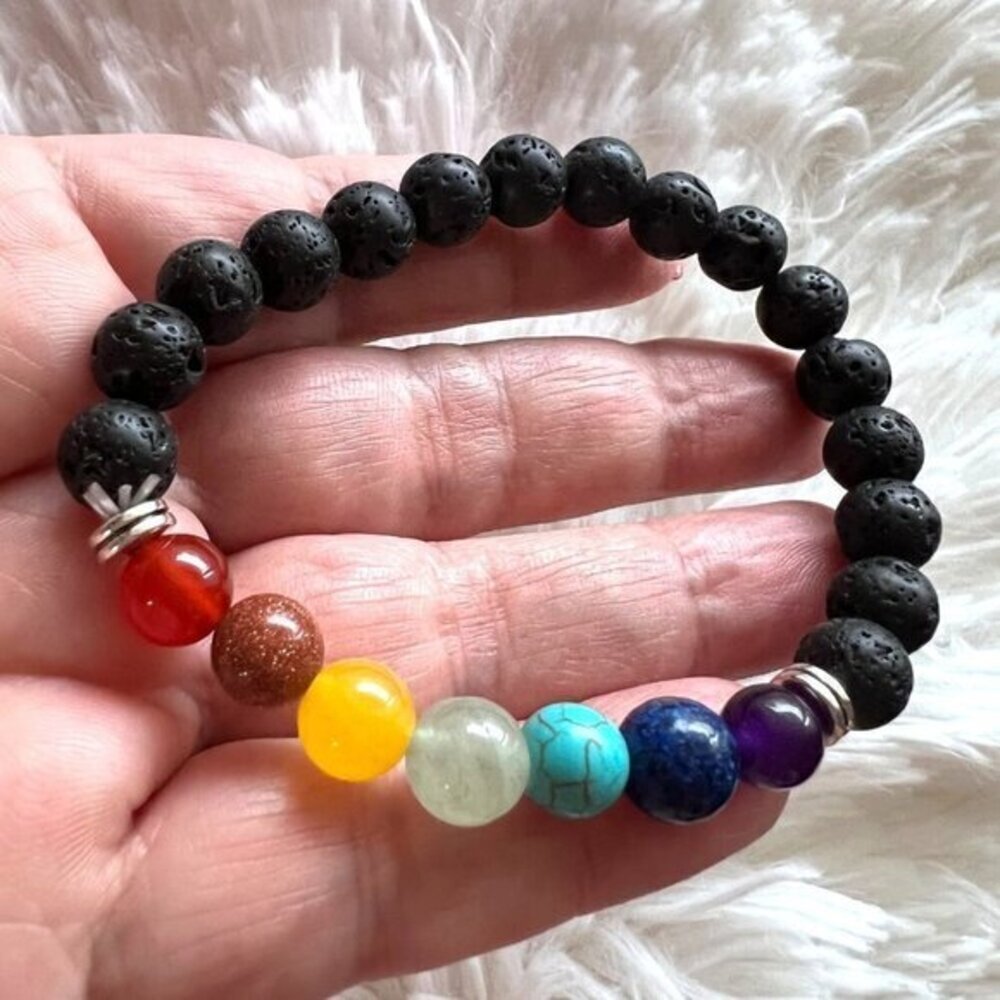 7 Shakra / porous lava rocks‎ yoga Bead Bracelet 6 3/4 in -17.2 cm